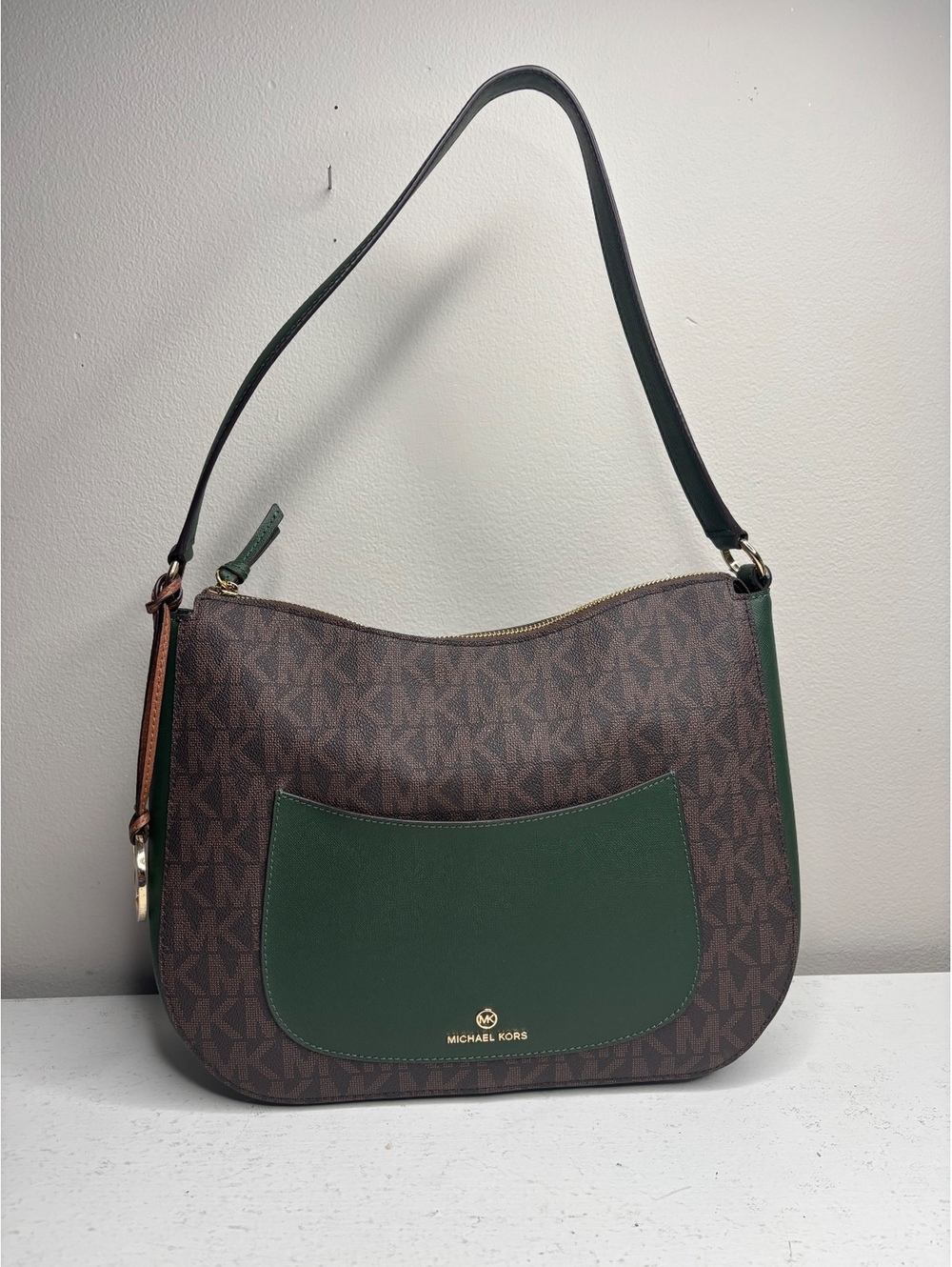 Michael Kros Signature Logo Hobo Bag Green & Brown